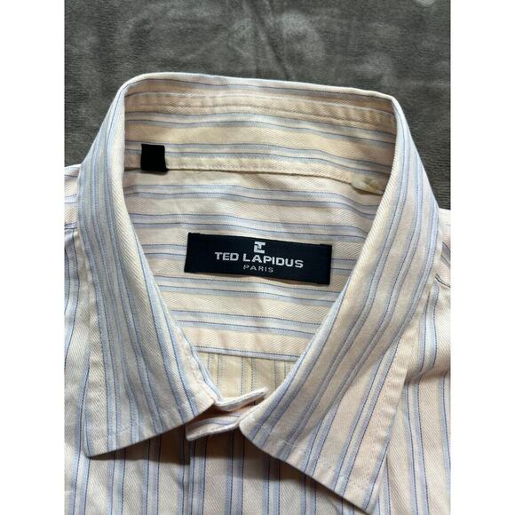 Ted Lapidus French Linen Button Dress Shirt Long Sleeve stripe 42-42 large - Picture 4 of 7